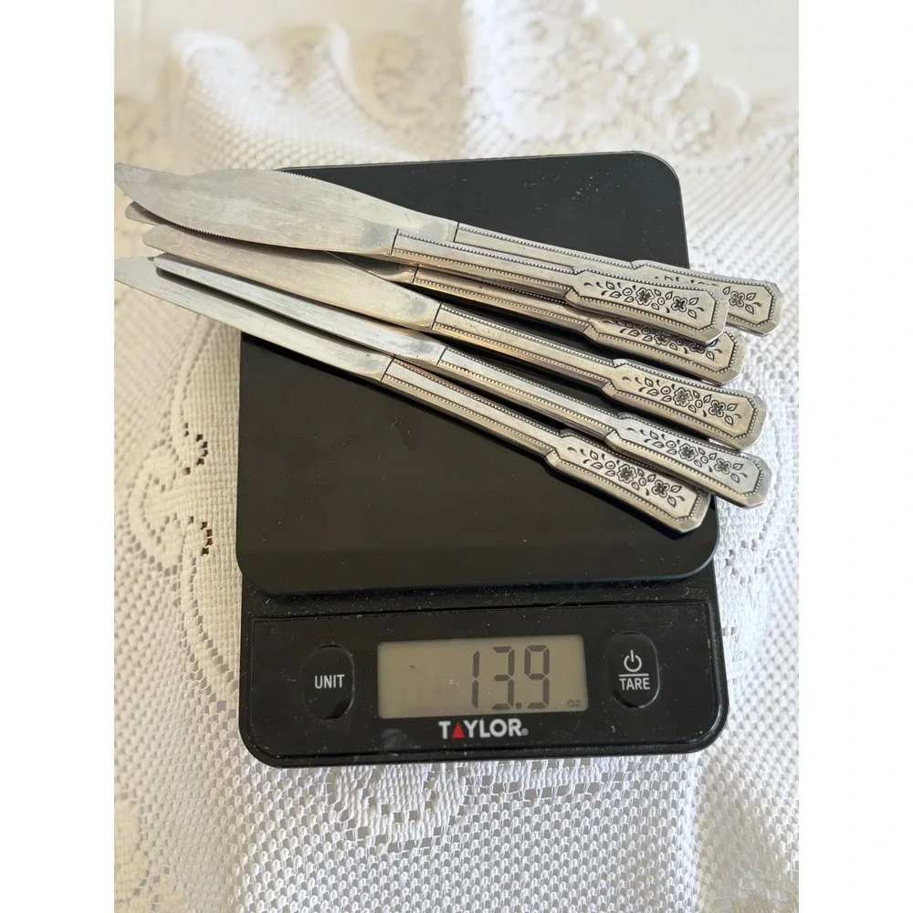Rogers IS Stainless Korea Floral Dinner Knives Set of 6 Vintage Flatware Silver